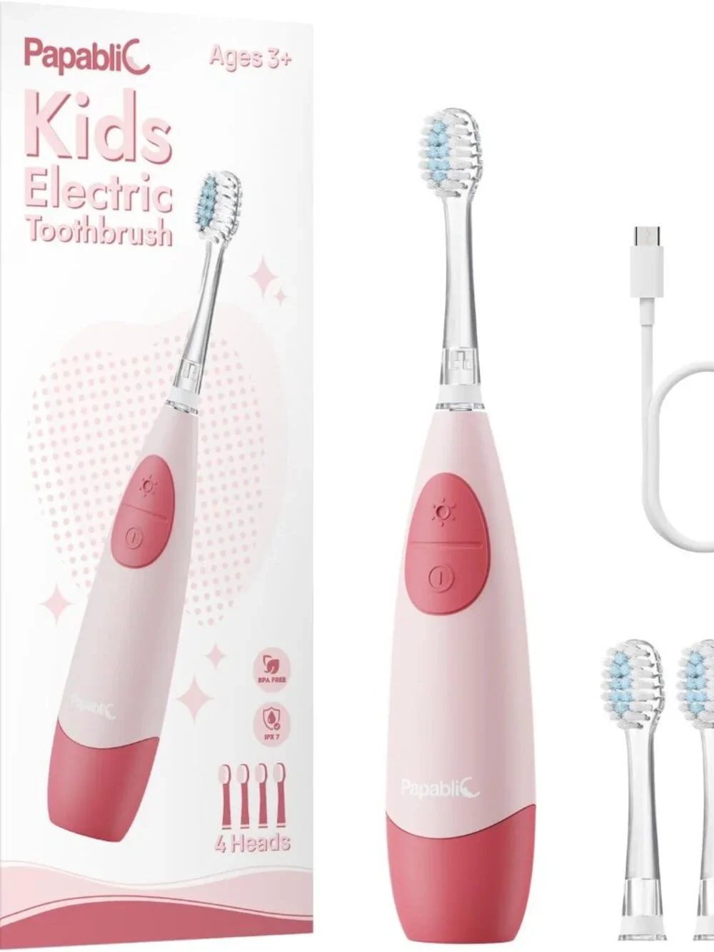Kids Electric Toothbrush Ages 4+ Children USB Rechargeable Timer 4 Heads NEW